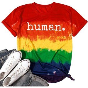 Shirts Women Gay Pride Human Rainbow Graphic Short Sleeve Summer Tee Top-TD